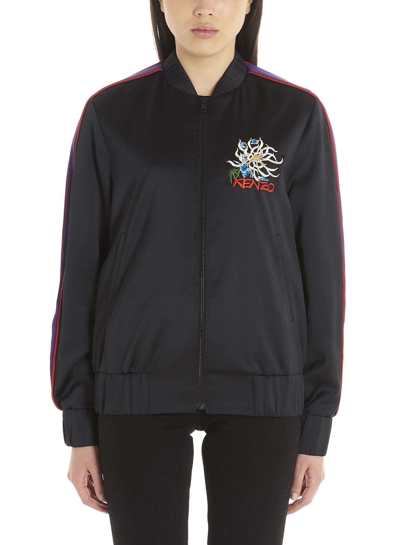 KENZO Synthetic Logo Embroidered Bomber Jacket in Black - Lyst
