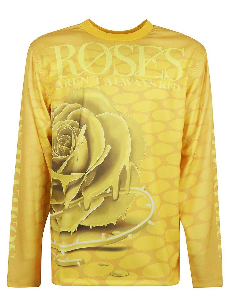 【送料&関税込】Burberry Rose-printed Crewneck T-shirt Burberry Rose-Printed Crewneck Jersey T-Shirt in Yellow for