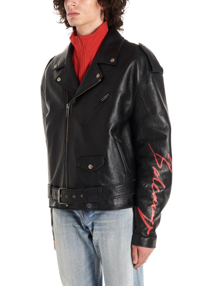 Balenciaga Leather Logo Sleeved Biker Jacket in Black for Men - Lyst