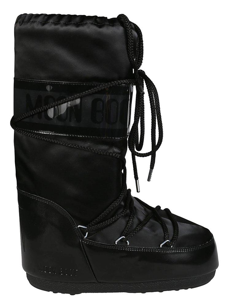 Moon Boot Icon Glance Lace-up Satin Boots in Black | Lyst