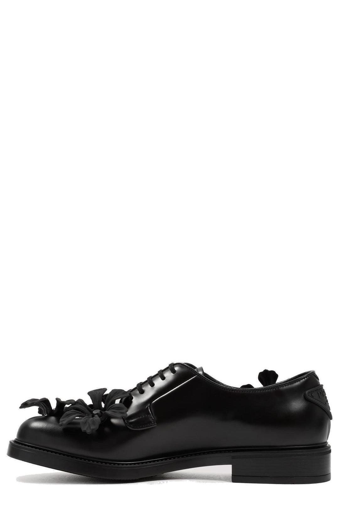 Prada Leather Floral Appliqué Derby Shoes in Black for Men | Lyst