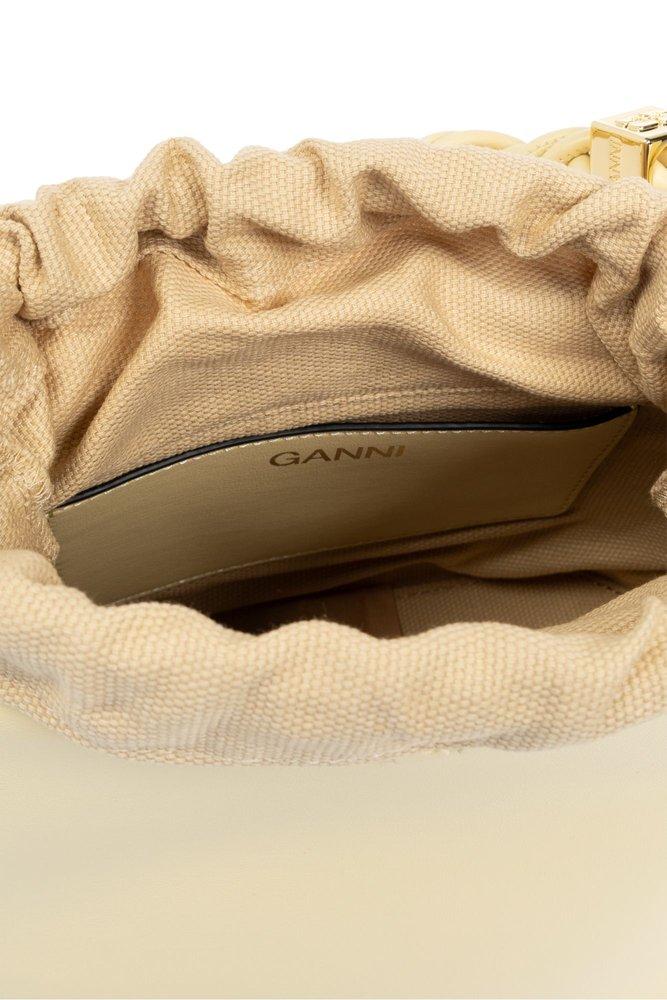 Ganni Braided-Handle Drawstring Bucket Bag in Natural | Lyst