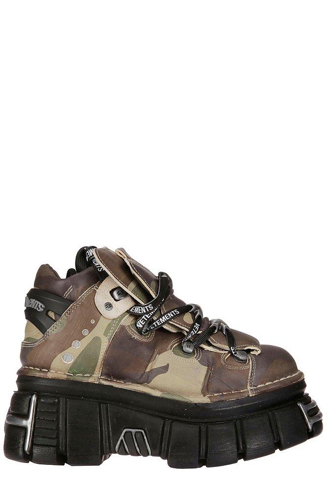 Vetements X New Rock Camo Printed Platform Sneakers in Black Vetements X New Rock Camo Printed Platform Sneakers in Black