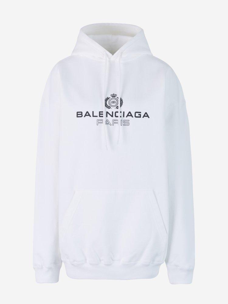 Balenciaga Hooded Logo Sweatshirt in White | Lyst