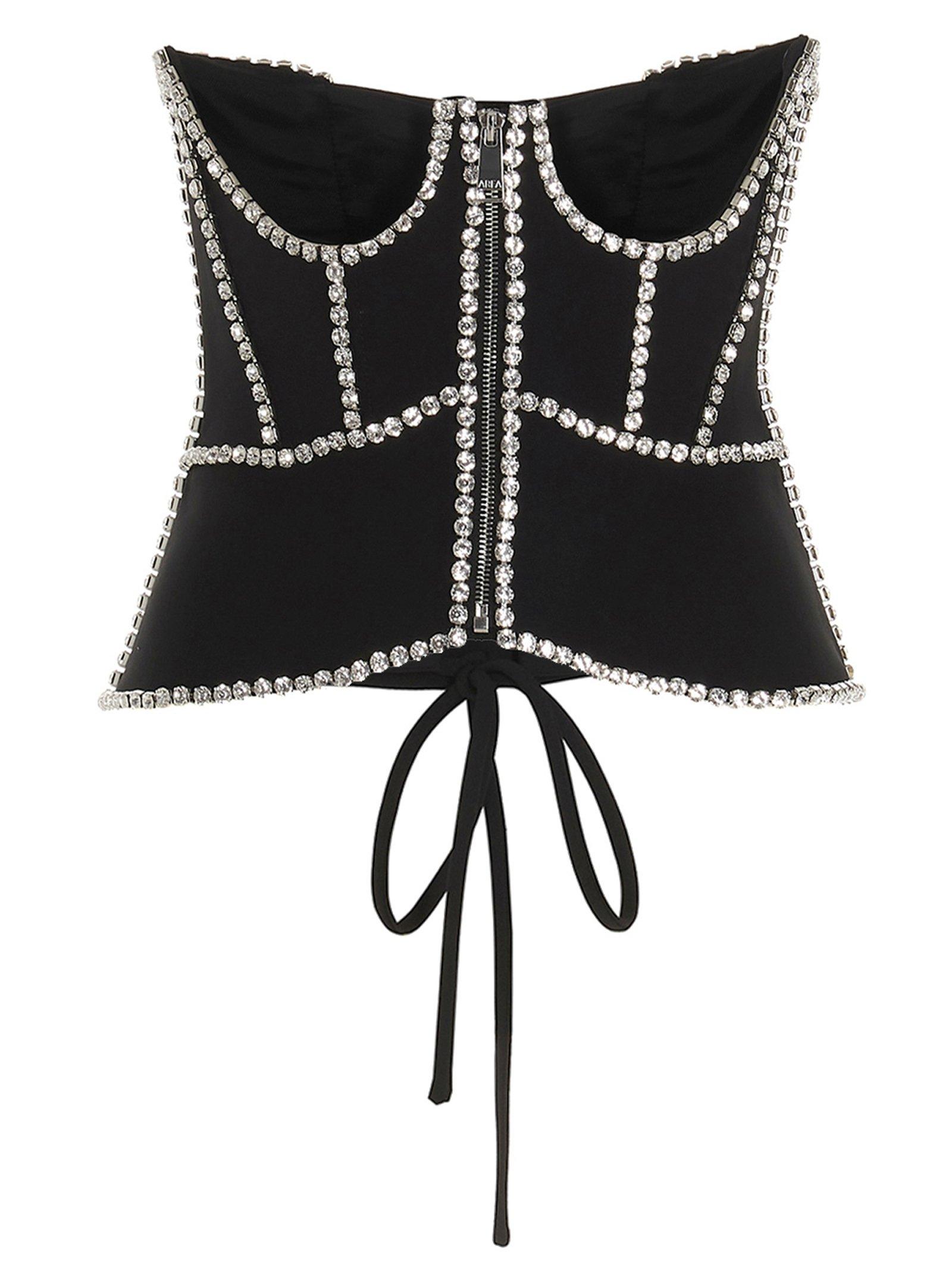 Area Crystal-embellished Cut-out Corset Top in Black | Lyst