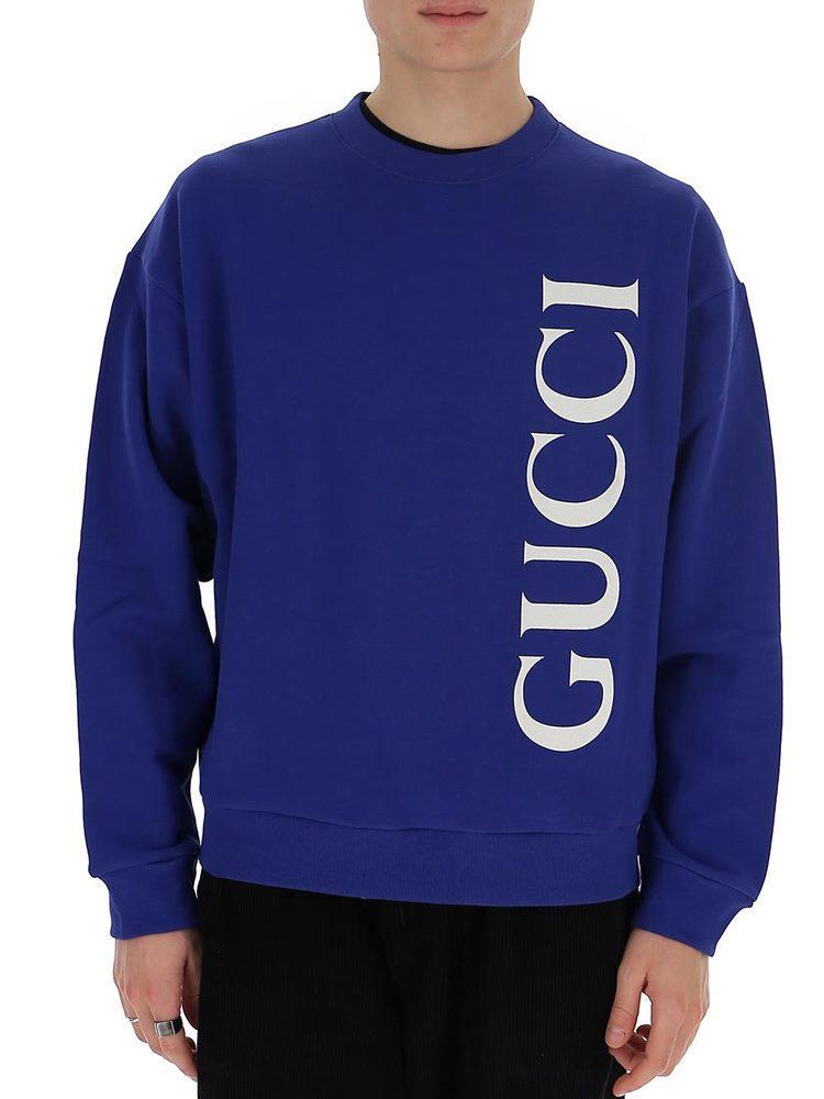 Gucci Cotton Logo Printed Sweater in Blue for Men - Lyst