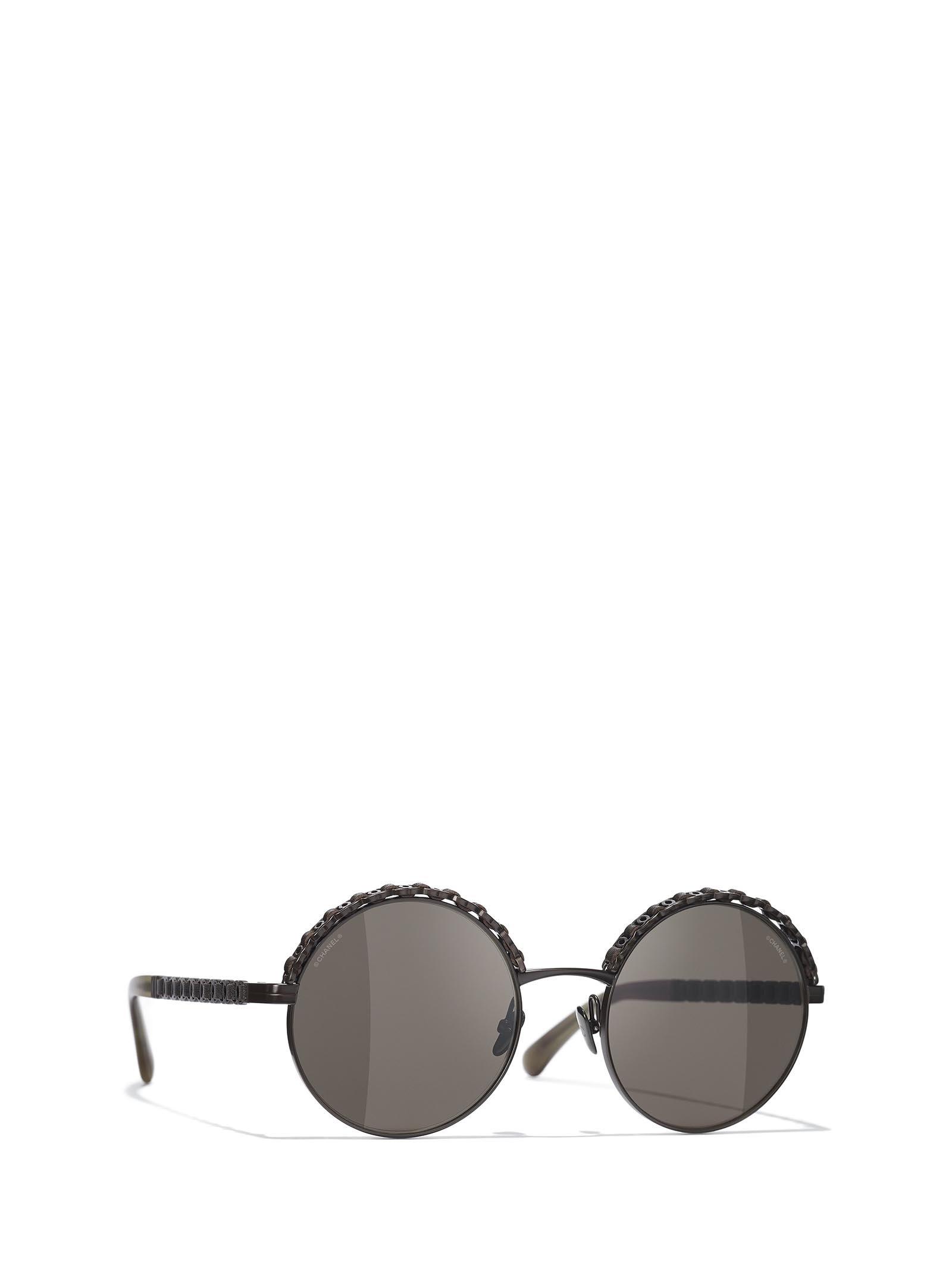 Chanel Round Frame Sunglasses in Black | Lyst