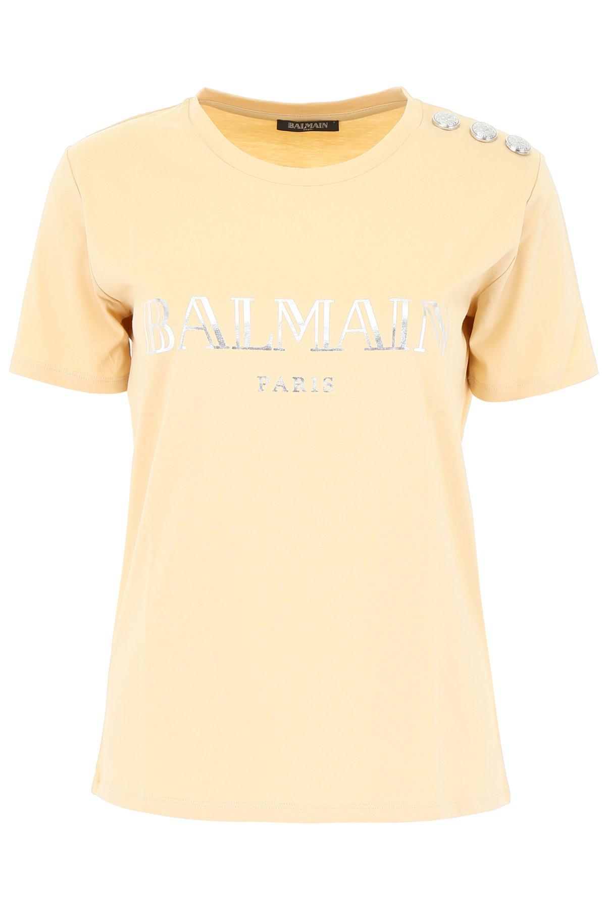 Balmain Cotton Logo Fitted T-shirt in Yellow - Lyst