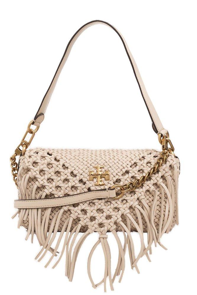 Tory Burch Leather Kira Fringed Small Shoulder Bag in White (Metallic ...