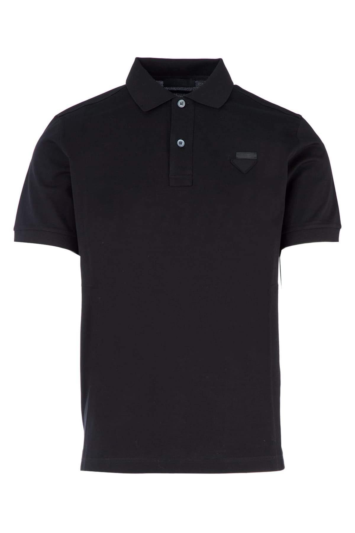 Prada Cotton Logo Polo Shirt in Black for Men - Lyst