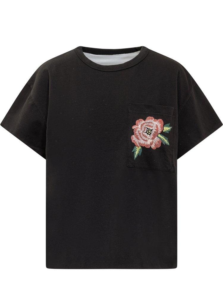 KENZO France Floral Embroidered Crewneck Reversible T-shirt in Black | Lyst
