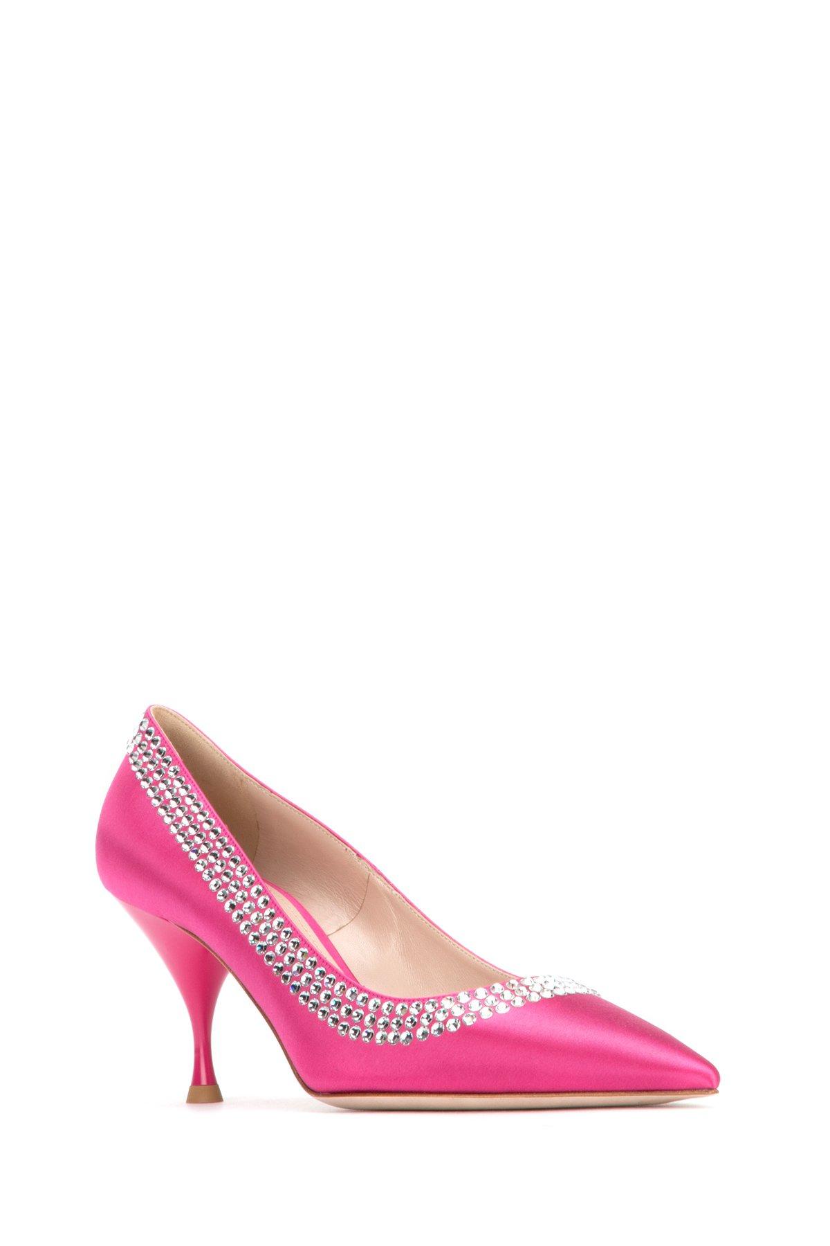 Miu Miu Satin Embellished Heeled Pumps in Pink - Save 52% - Lyst