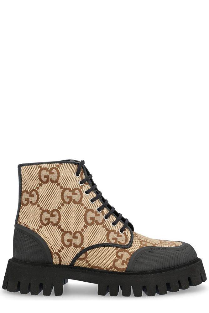 Gucci Maxi GG Lsce-up Boots in Brown for Men | Lyst