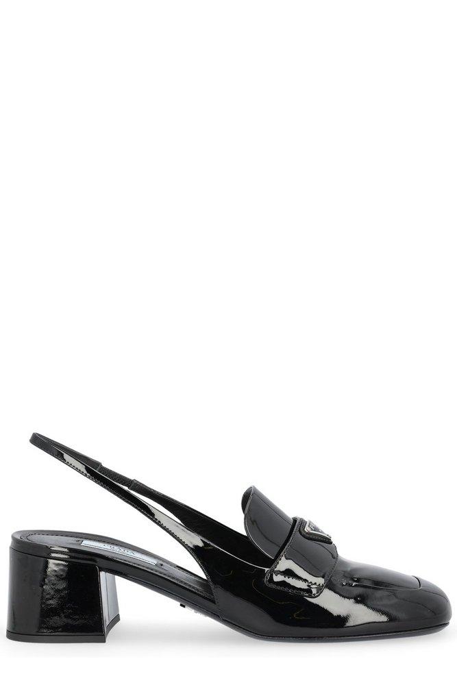 Prada Logo Plaque Slingback Square Toe Pumps in Black | Lyst