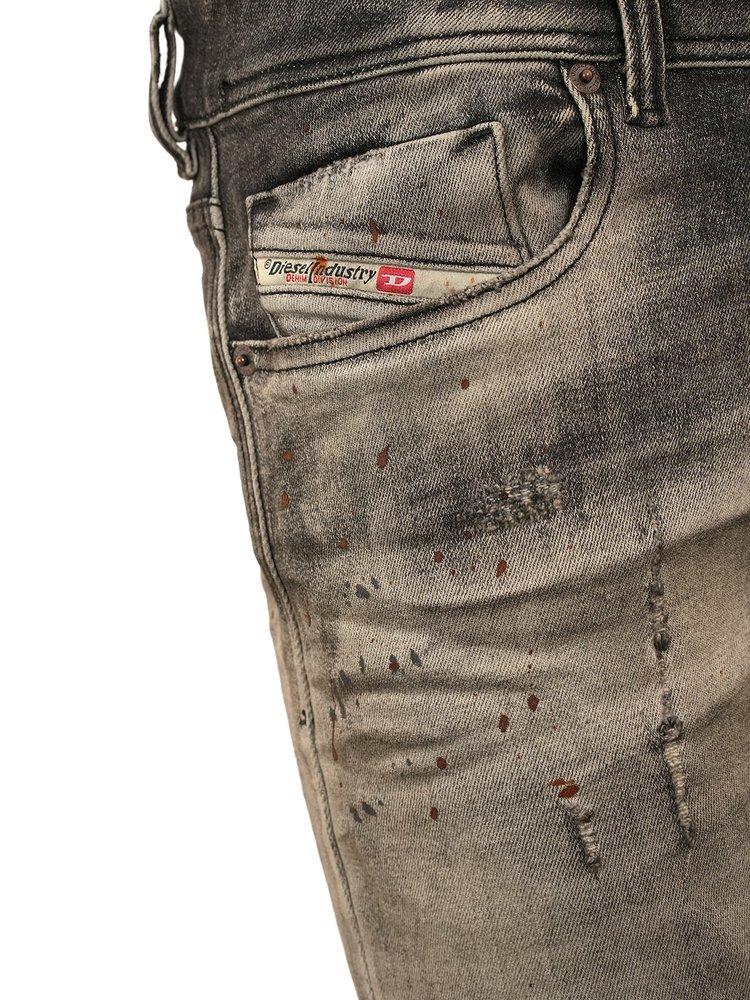 DIESEL Sleenker Distressed Denim Jeans in Gray for Men | Lyst
