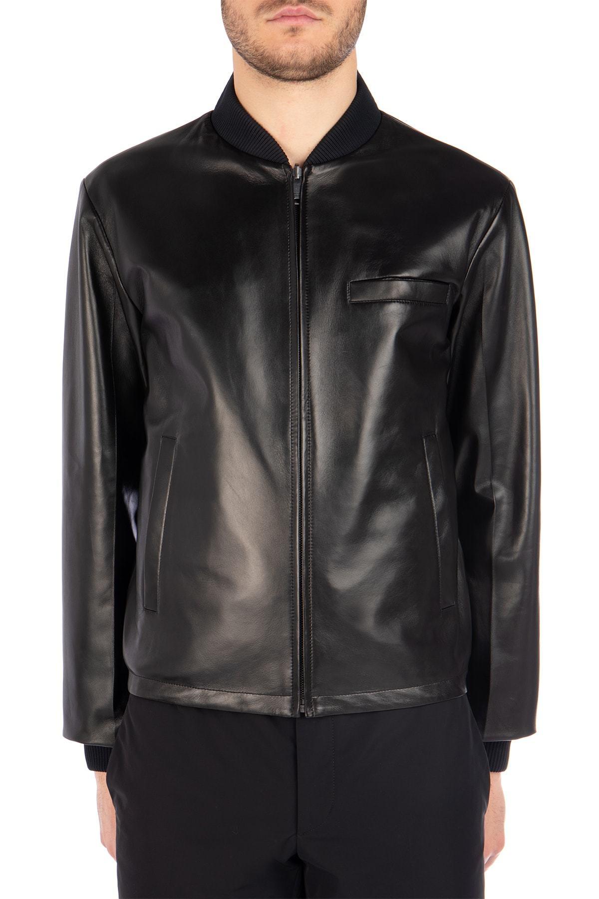 Prada Leather Reversible Bomber Jacket in Black for Men - Lyst