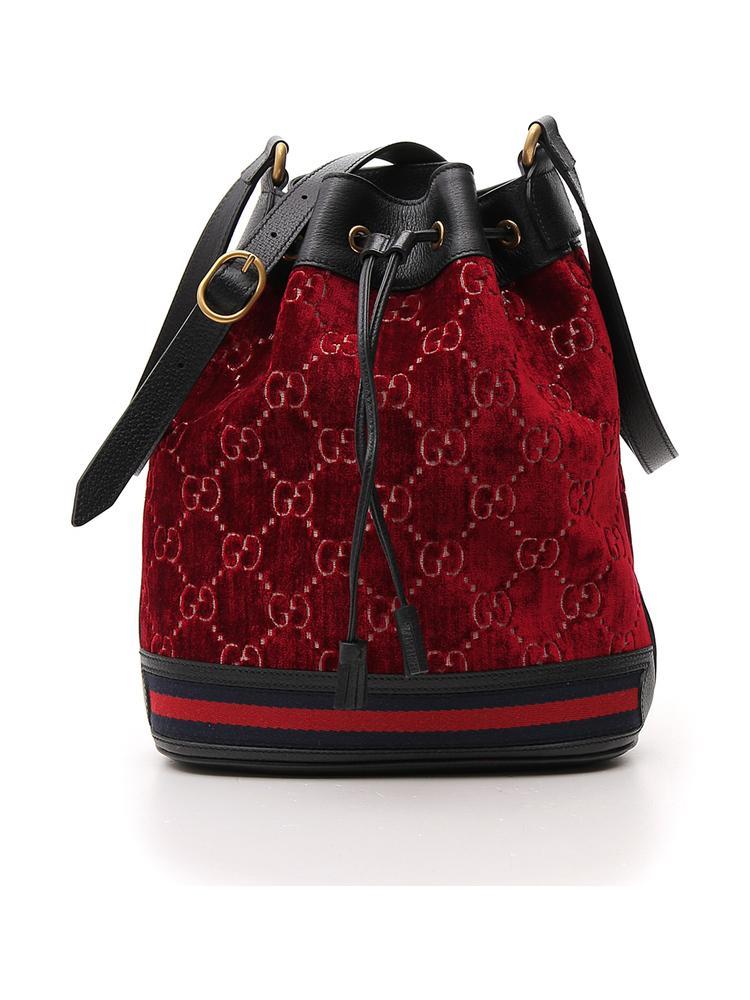 Gucci GG Velvet Bucket Bag in Red - Lyst