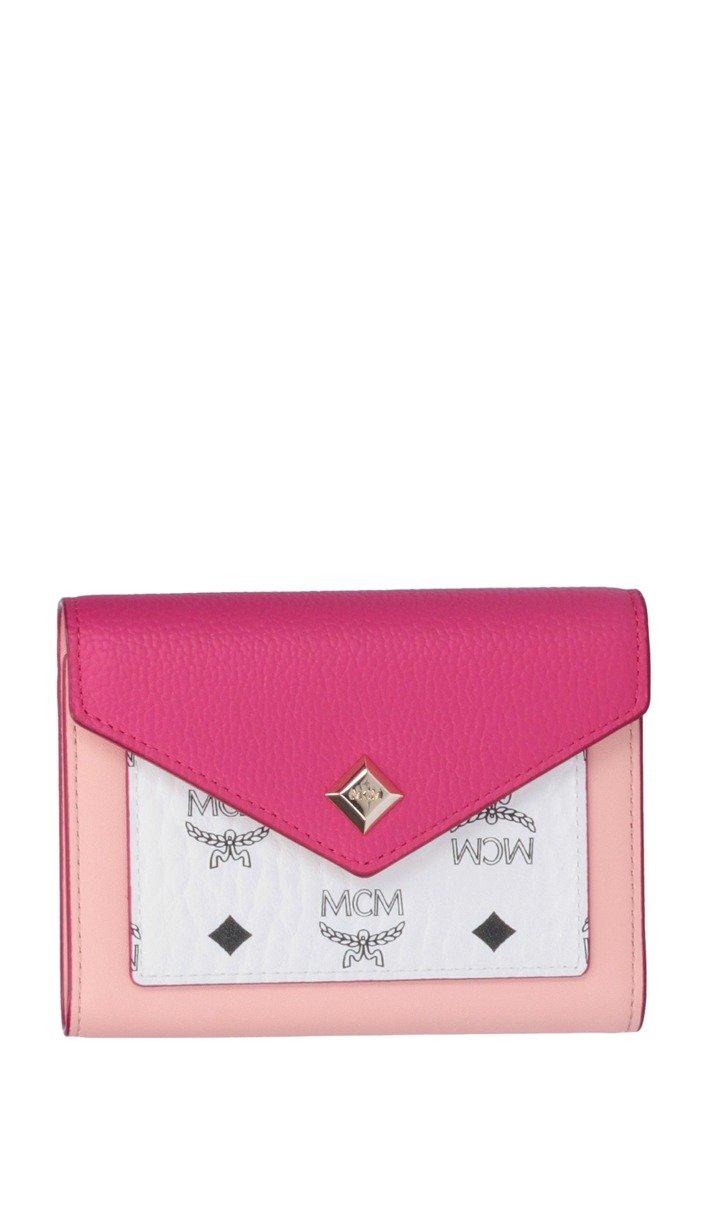 ![334]MCM Tri Fold Wallet BROWN Pink Approx. 3.3 x 5.5 x 1.2
