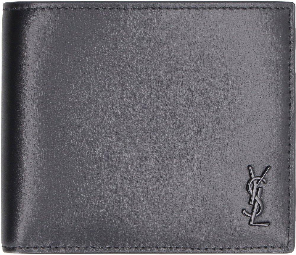 Black YSL-plaque leather bi-fold wallet, Saint Laurent