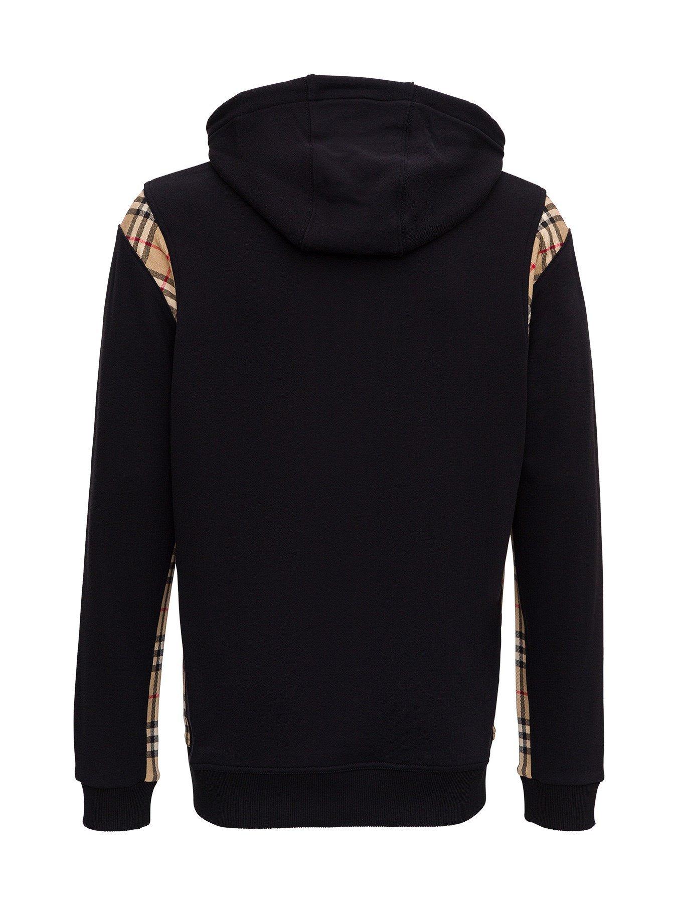 Burberry Vintage Check Panel Cotton Hoodie in Black for Men 