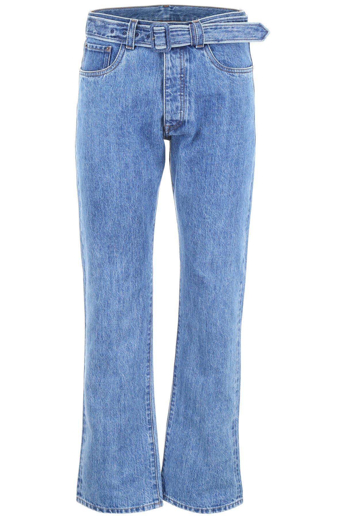 Prada Denim Belted Logo Jeans in Blue for Men - Lyst