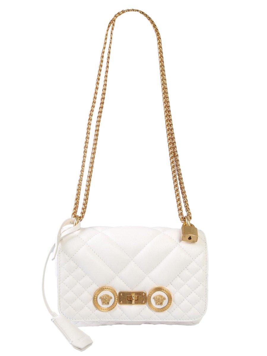 Versace Leather Quilted Logo Embossed Shoulder Bag in White - Lyst