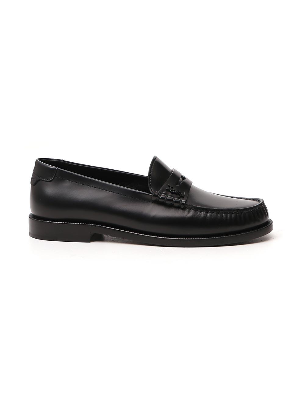 Saint Laurent Leather Monogram Penny Loafers in Black - Lyst