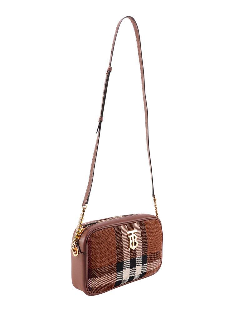 Burberry Small Lola Knit Check Leather Bag, Brown