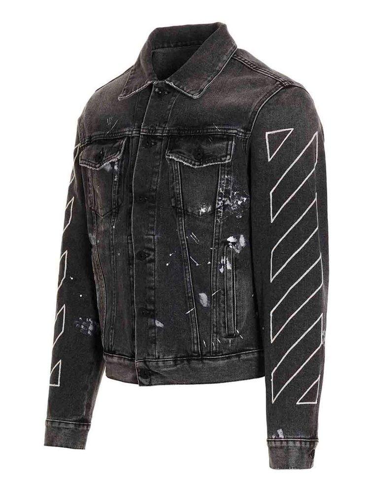 Off-White c/o Virgil Abloh Logo Printed Denim Jacket in Gray Off-White c/o Virgil Abloh Logo Printed Denim Jacket in Gray
