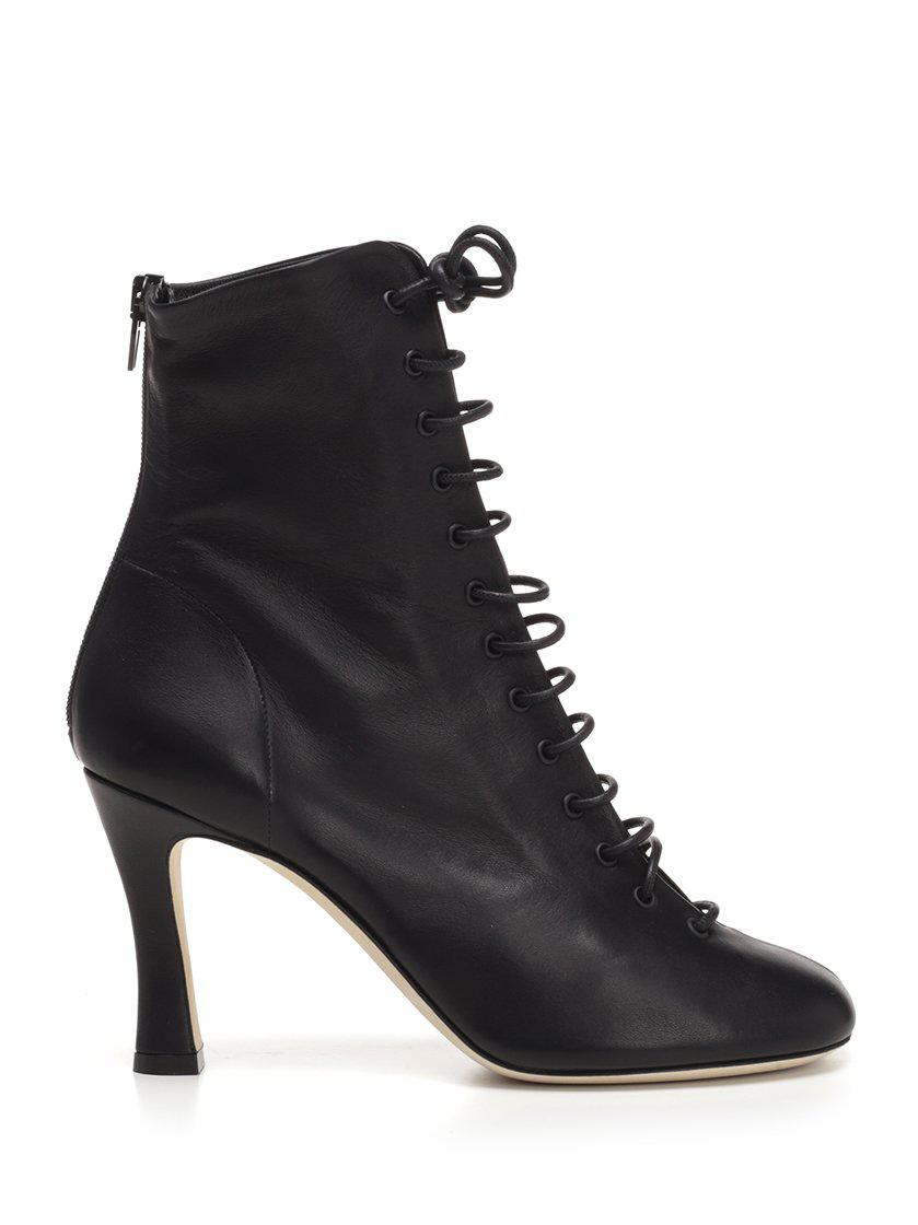 Celine Leather Glove Lace-up Booties in Black | Lyst