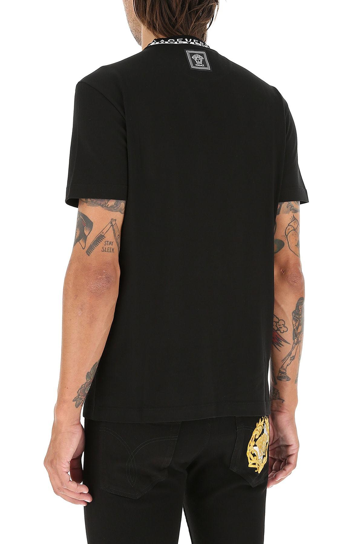 Versace Cotton Logo Collar Tshirt in Black for Men Lyst