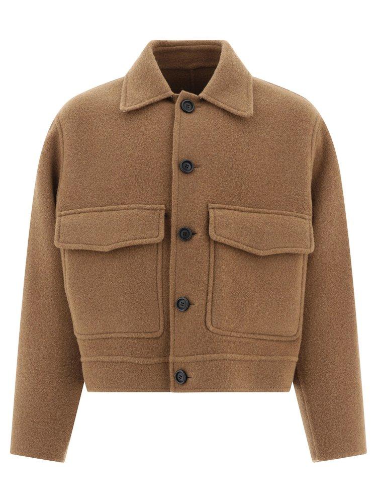 ジャケット AMI PARIS BROWN WOOL JACKET AMI PARIS - Shearling-Trimmed Wool Jacket - Brown AMI