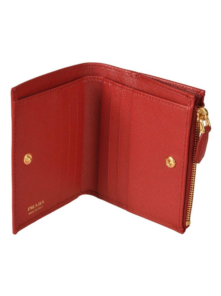Prada Logo Plaque Zipped Wallet in Red Lyst