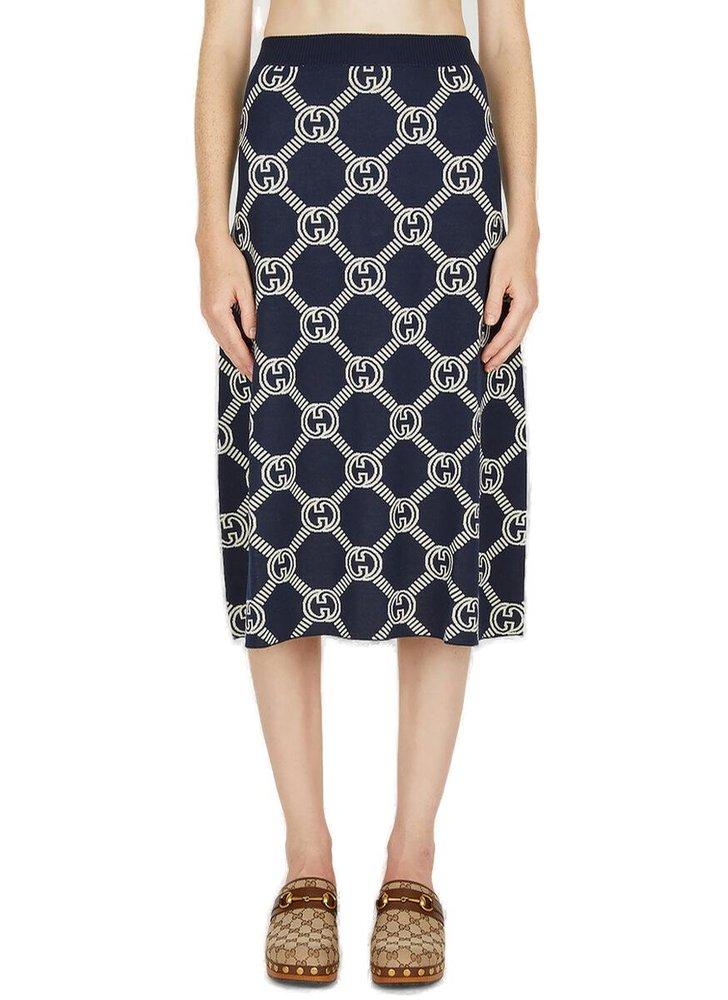 Gucci Reversible GG Wool Jacquard Skirt in Blue | Lyst