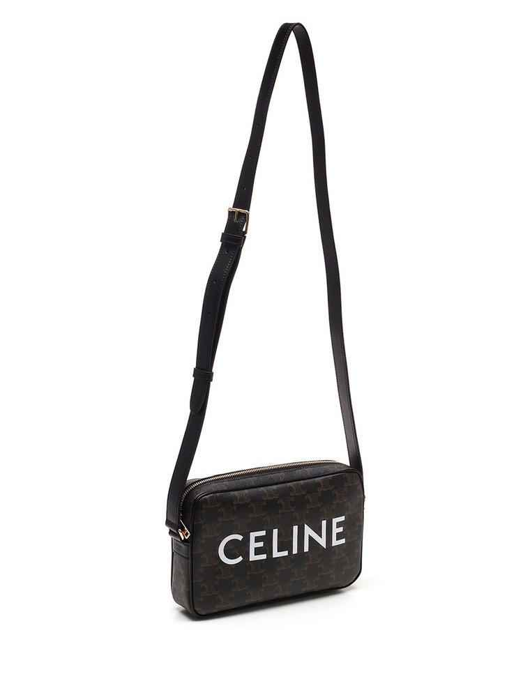 CELINE 1600$ Pale Grey Medium Messenger Bag - Logo Print, Smooth Calfskin