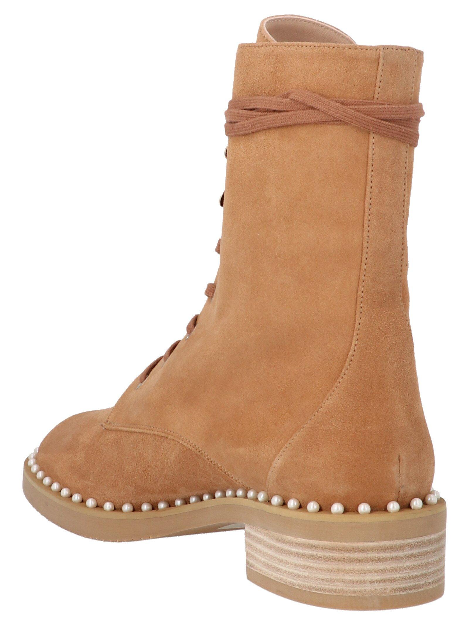 Stuart Weitzman Sondra Faux Pearl-embellished Suede Combat Boots in Tan (Brown) - Lyst