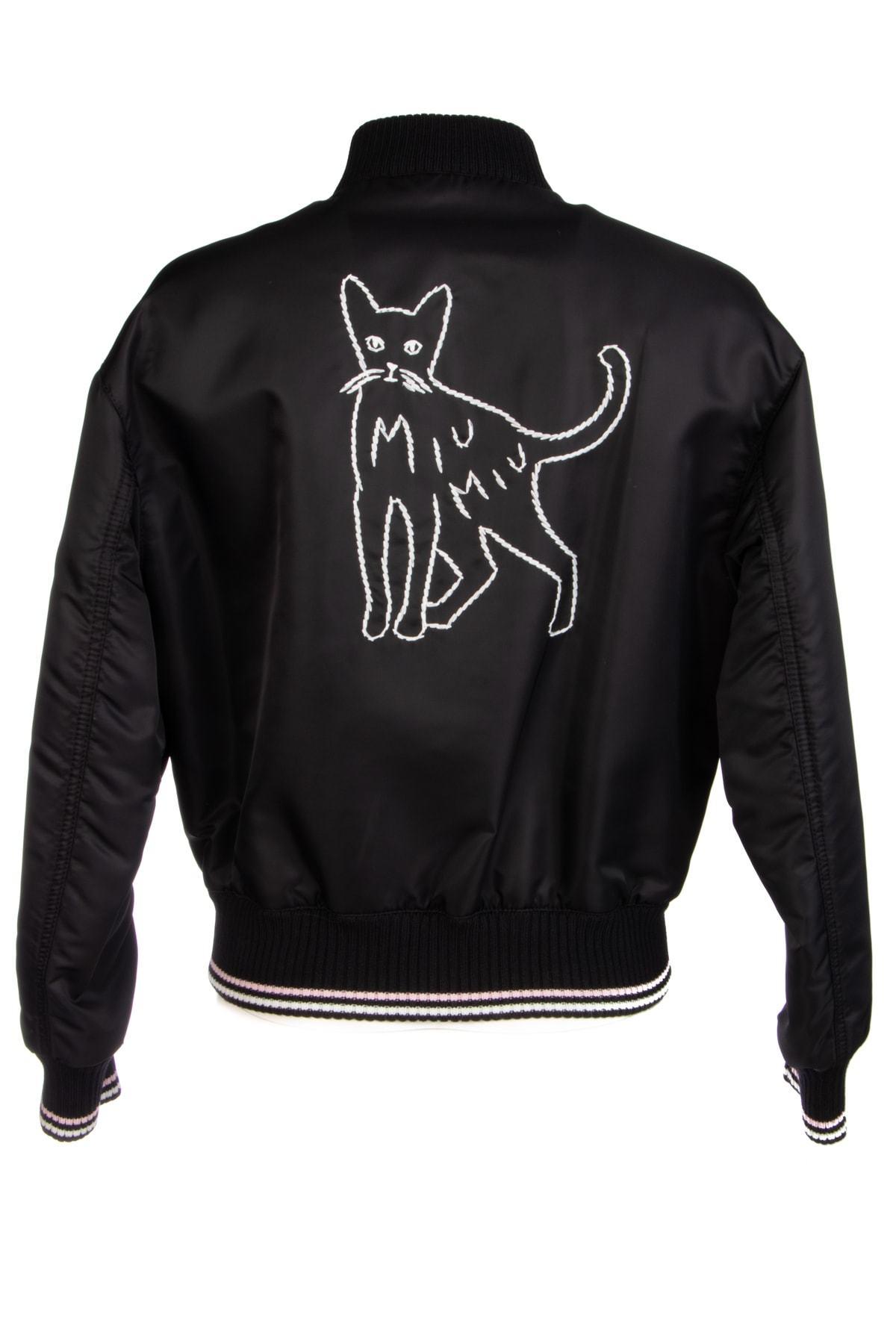 Miu Miu Cat Embroidered Bomber Jacket in Black | Lyst