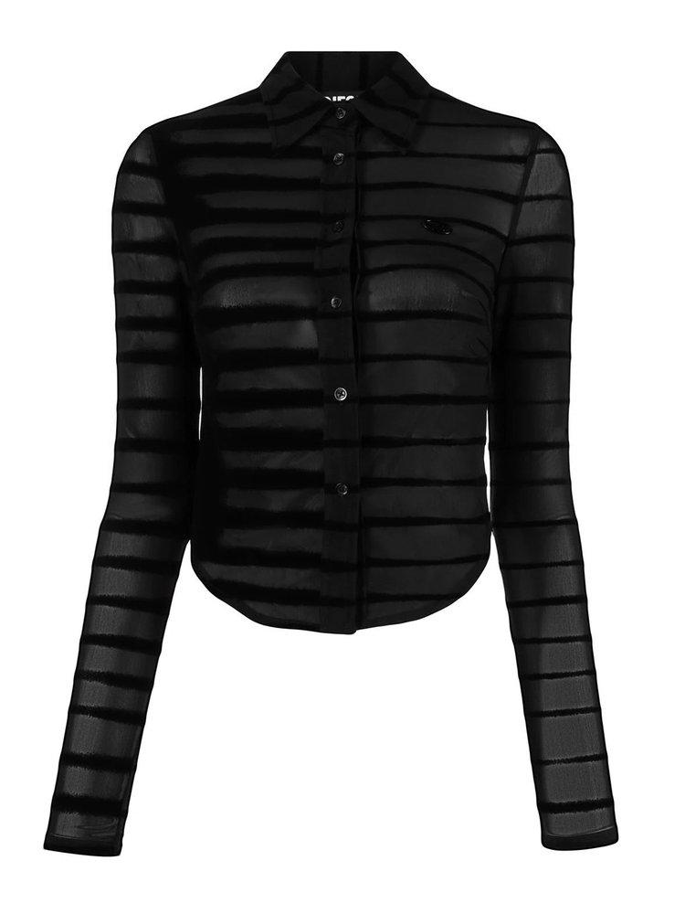 DIESEL Striped Long Sleeved Sheer Shirt in Black | Lyst