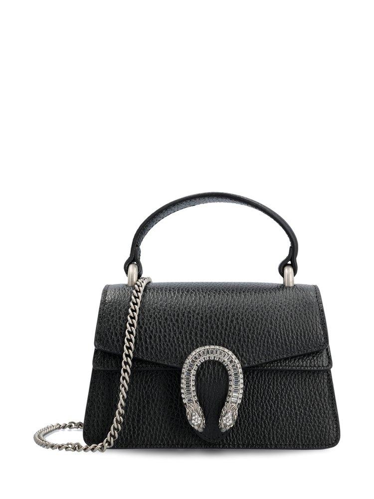 GUCCI Calfskin Mini Dionysus Shoulder Bag Black 1280054