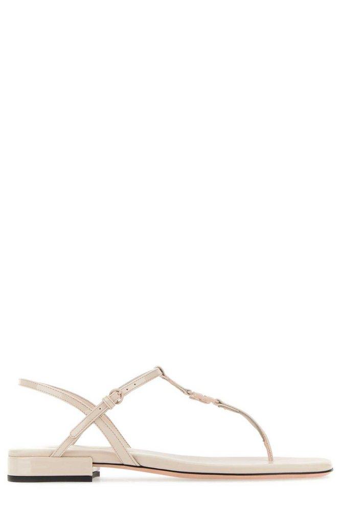 Miu Miu Logo-plaque Thong Strap Flat Sandals in Natural | Lyst