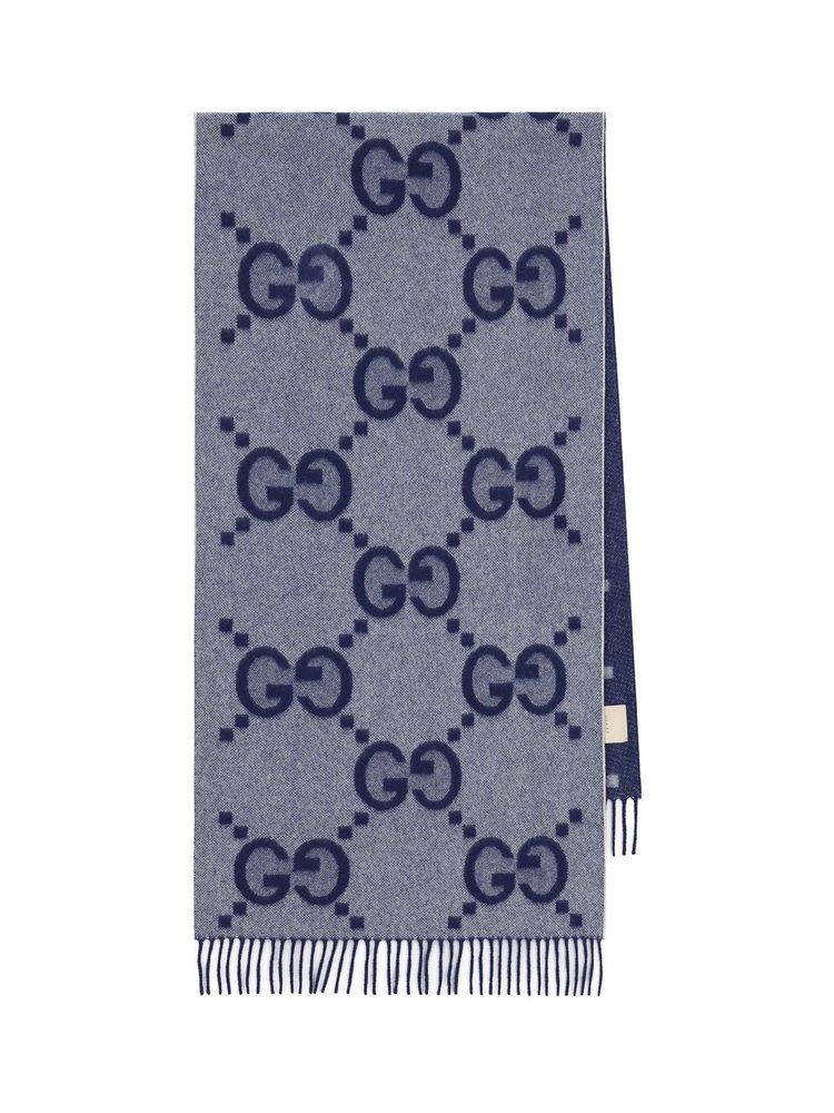 GUCCI Fringed metallic jacquard scarf