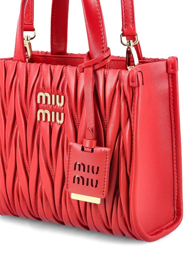 Miu Miu Matelassé Small Tote Bag in Red