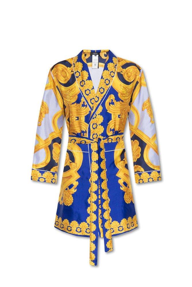 Versace Baroque Pattern Belted Bathrobe in White for Men Lyst