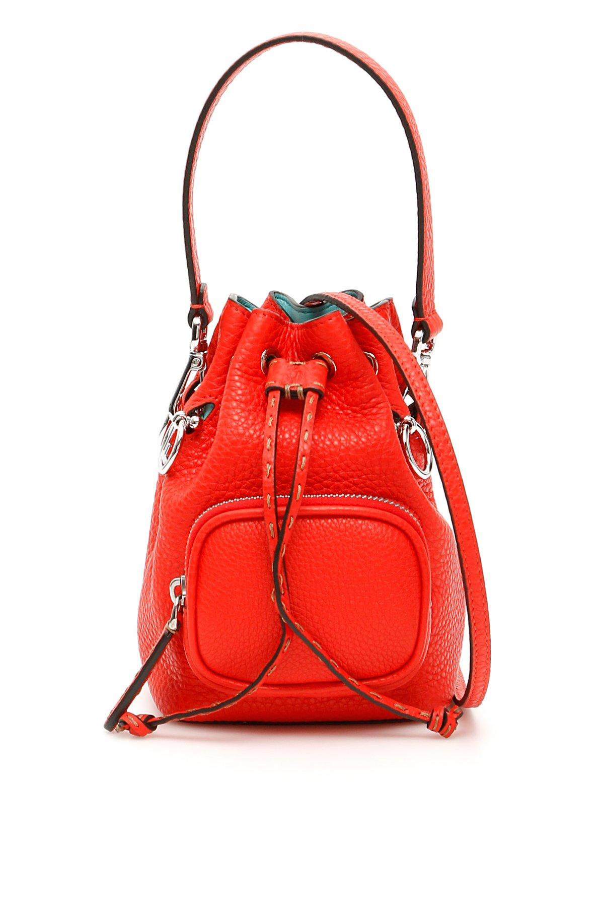 Fendi Leather Roma Amor Mini Bucket Bag in Red - Lyst