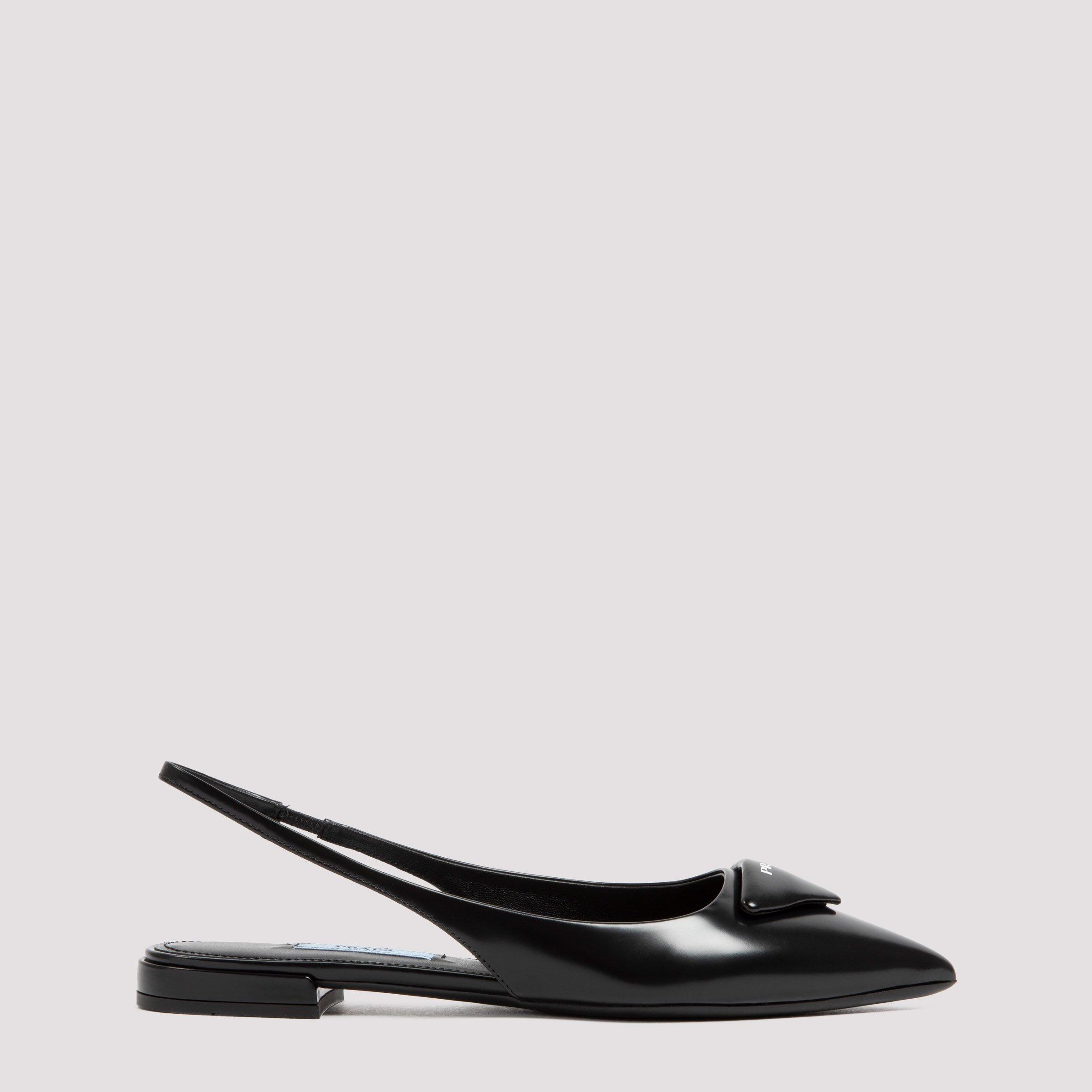 Prada Logo-appliqué Slingback Ballerina Flats in Black