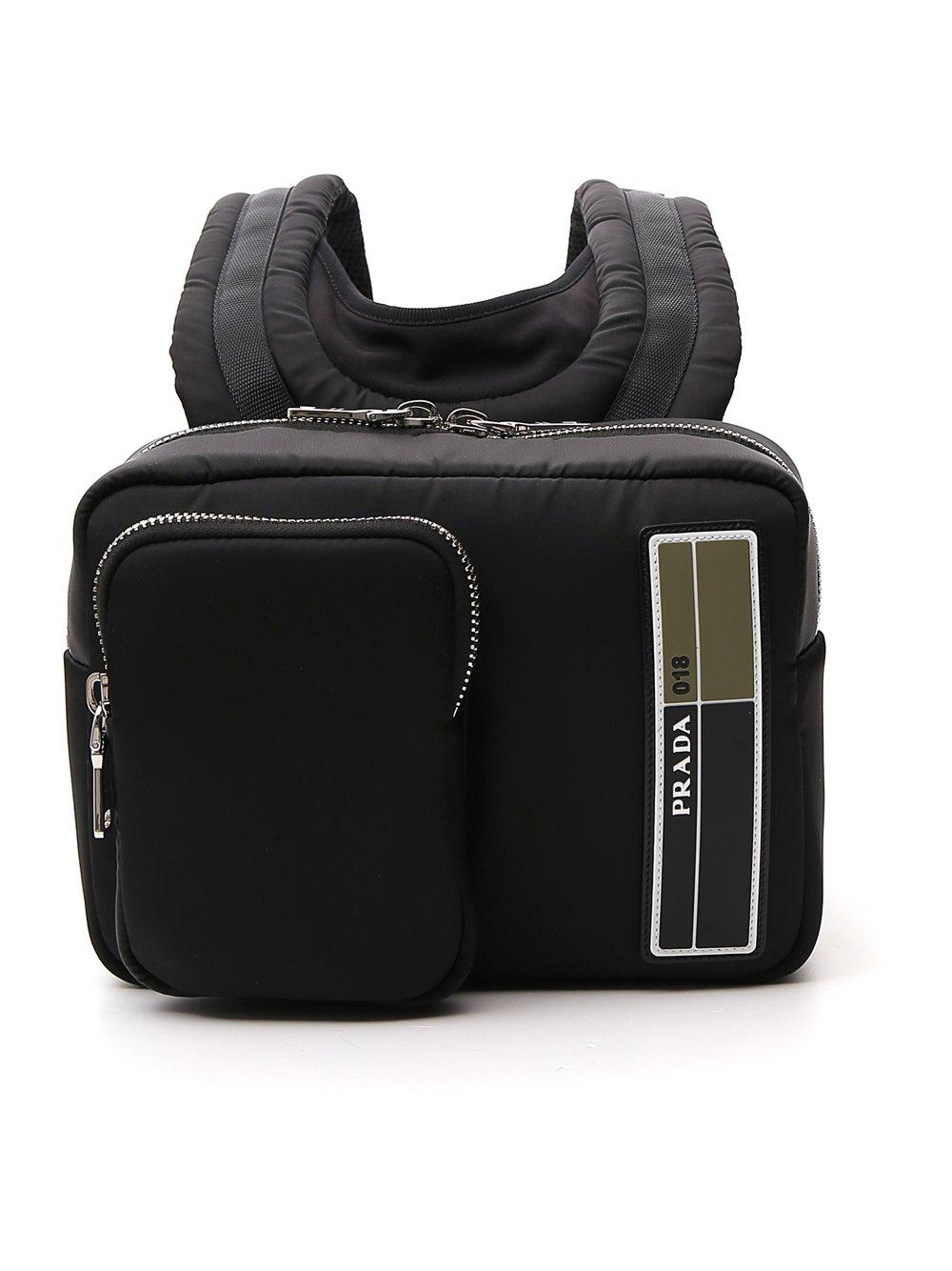 prada logo patch backpack