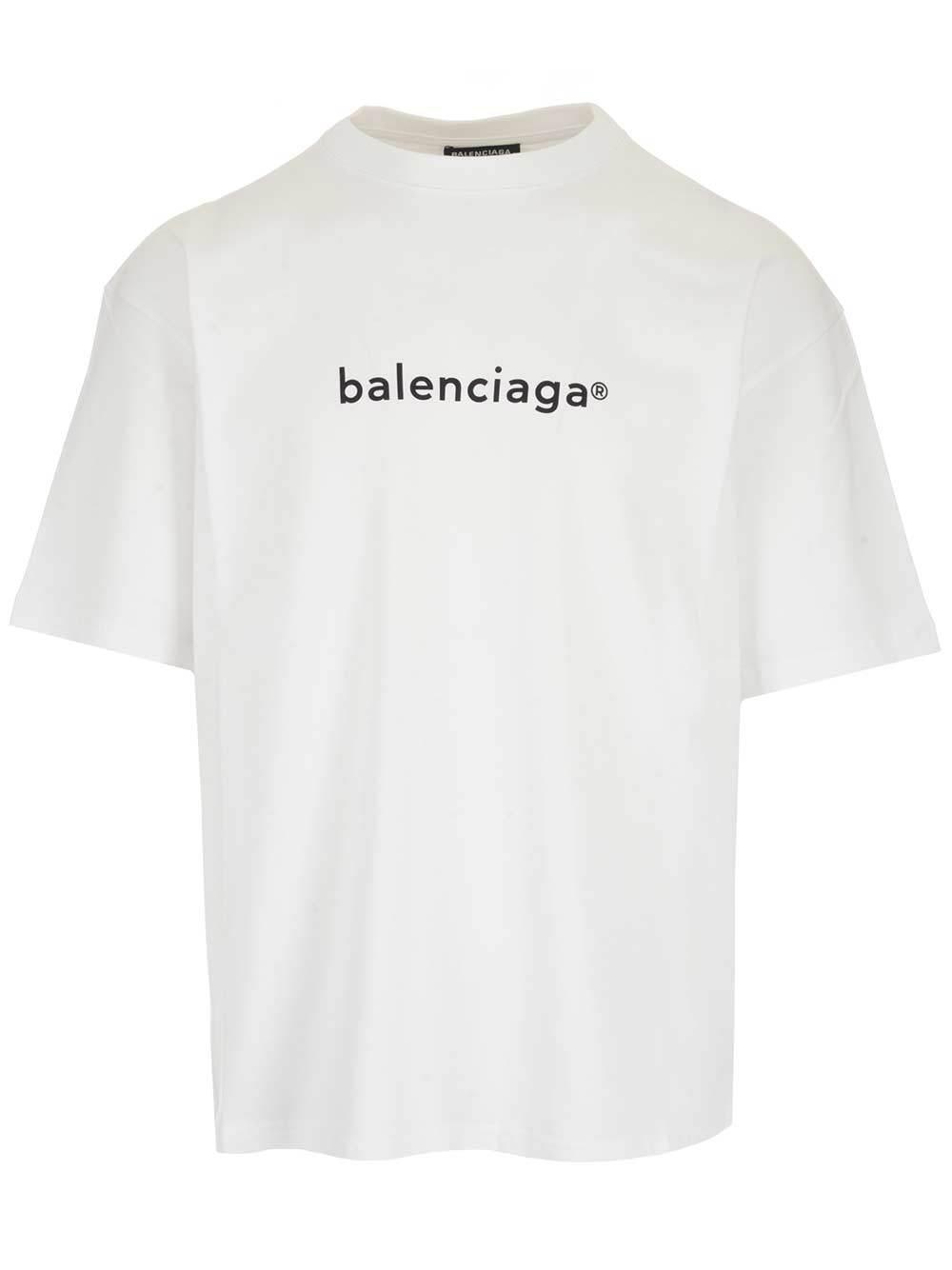 Balenciaga Cotton Logo Print T-shirt in White for Men - Lyst