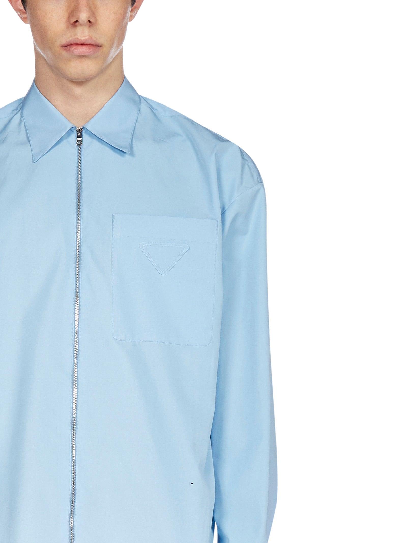 Prada Classic Collar Zip-up Shirt in Blue for Men | Lyst