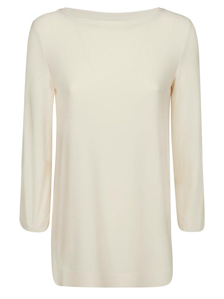 Max Mara Crewneck Long-sleeved Blouse in White | Lyst