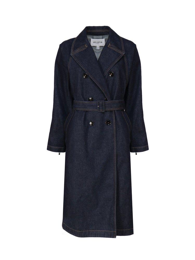 【関税&送料込】Alaia Double-Breasted Denim Coat ALAÏA | Flared Dark Wash Denim Jacket | Women | Lane Crawford
